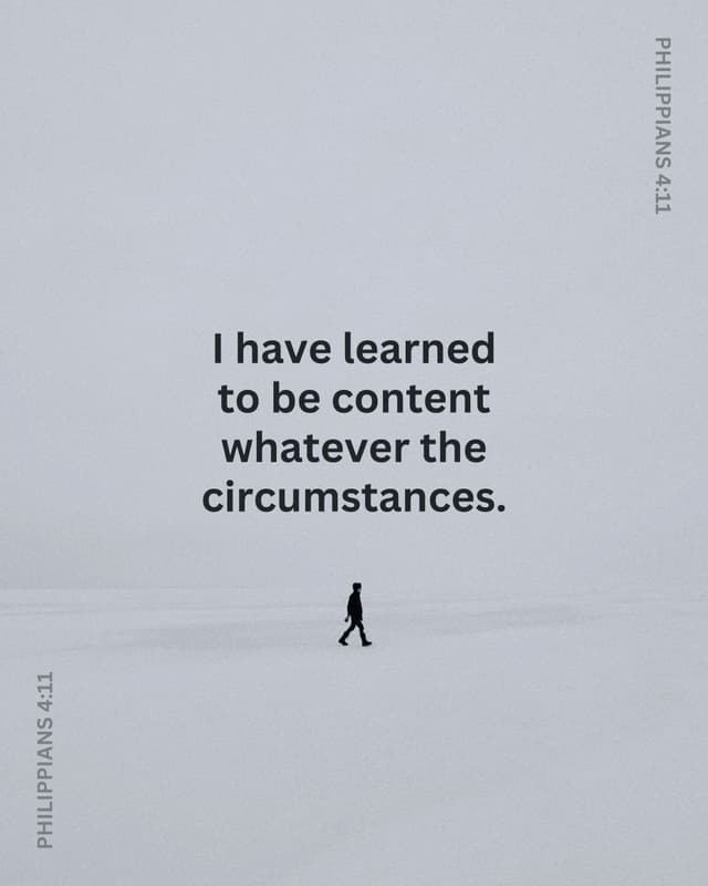 I have learned to be content whatever the circumstances. - Philippians 4:11